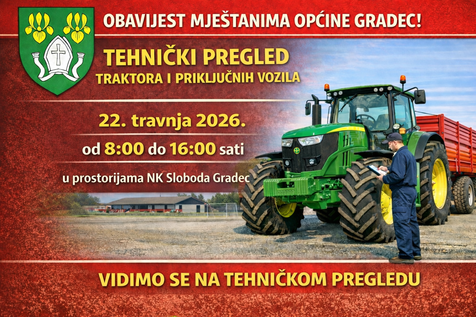 Obavijest o tehničkom pregledu traktora i priključnih vozila